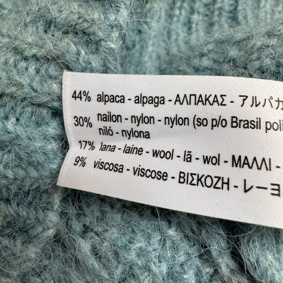 Zara Alpaca Blend Blue Ruffle Button Front Knit Puff Sleeve Sweater Size Small - Picture 8 of 9